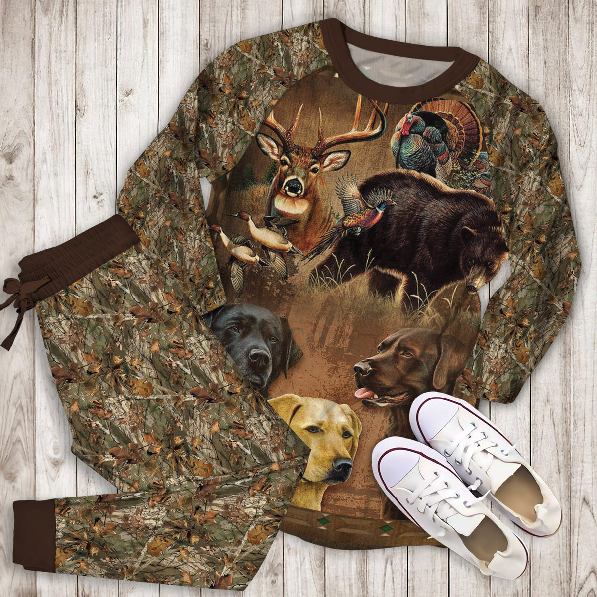 Hunting Pajama Set | Pajamas | Cotton Sleepwear Sets | Soft Long Sleeve Pjs | Raglan Shirt and Pants Set