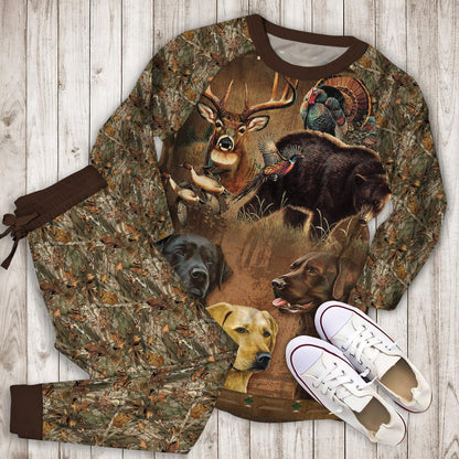 Hunting Pajama Set | Pajamas | Cotton Sleepwear Sets | Soft Long Sleeve Pjs | Raglan Shirt and Pants Set