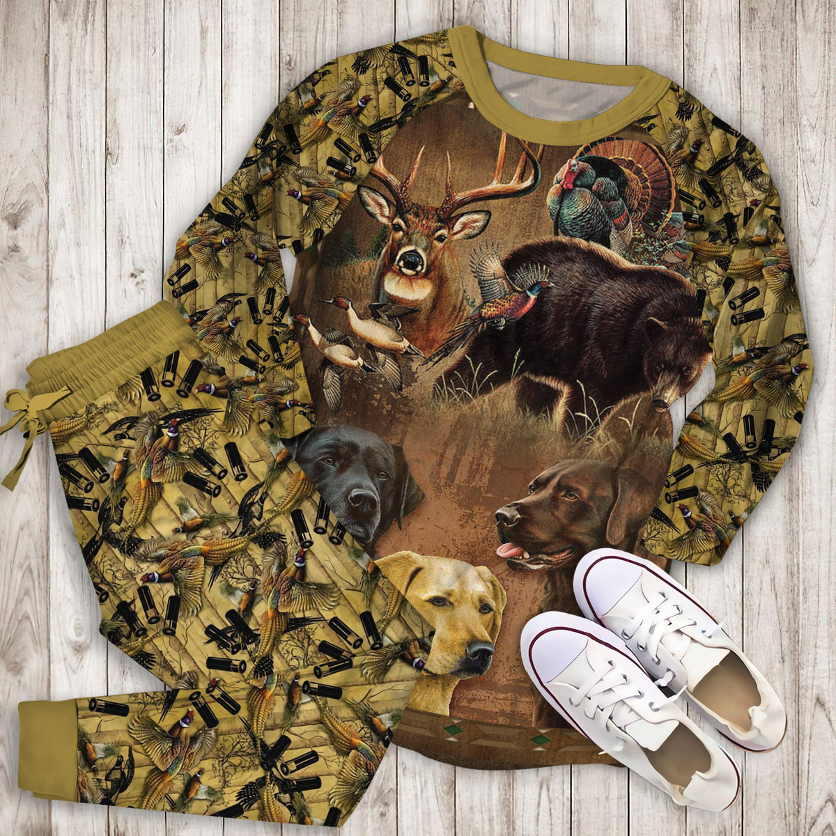 Hunting Pajama Set | Pajamas | Cotton Sleepwear Sets | Soft Long Sleeve Pjs | Raglan Shirt and Pants Set