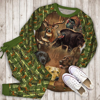 Hunting Pajama Set | Pajamas | Cotton Sleepwear Sets | Soft Long Sleeve Pjs | Raglan Shirt and Pants Set