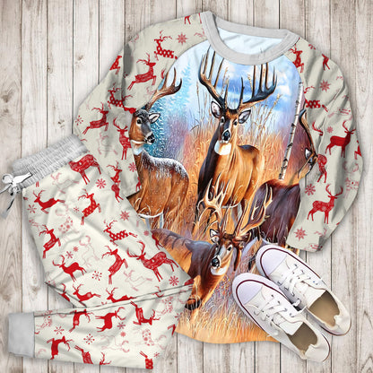 Four Deer Hunting Pajama Set |Sleepwear Pjs Sets | Raglan Shirt Pants Set