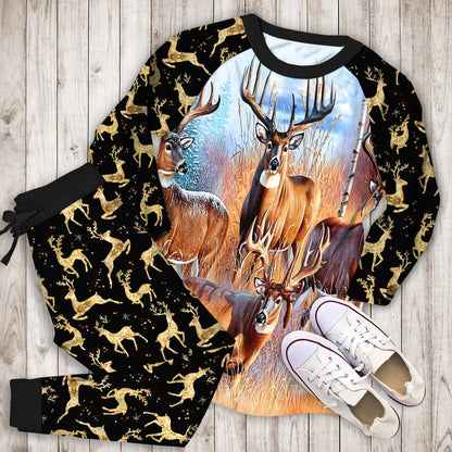 Four Deer Hunting Pajama Set |Sleepwear Pjs Sets | Raglan Shirt Pants Set