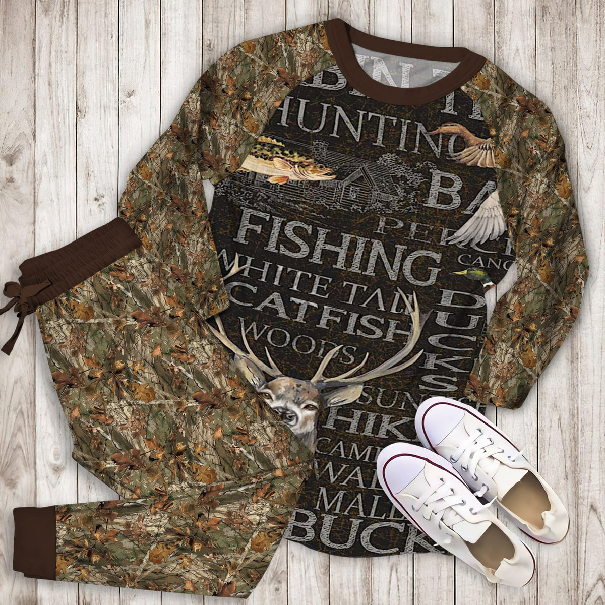 Hunting Wilderness Pajama Set | Pajamas | Cotton Sleepwear Sets | Soft Long Sleeve Pjs | Raglan Shirt and Pants Set