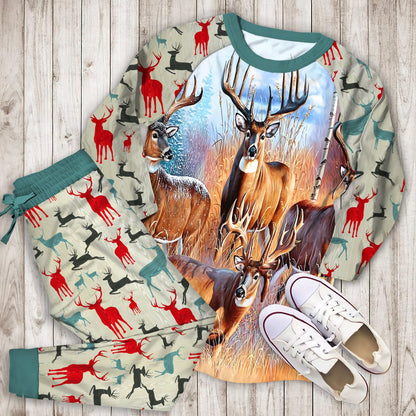 Four Deer Hunting Pajama Set |Sleepwear Pjs Sets | Raglan Shirt Pants Set