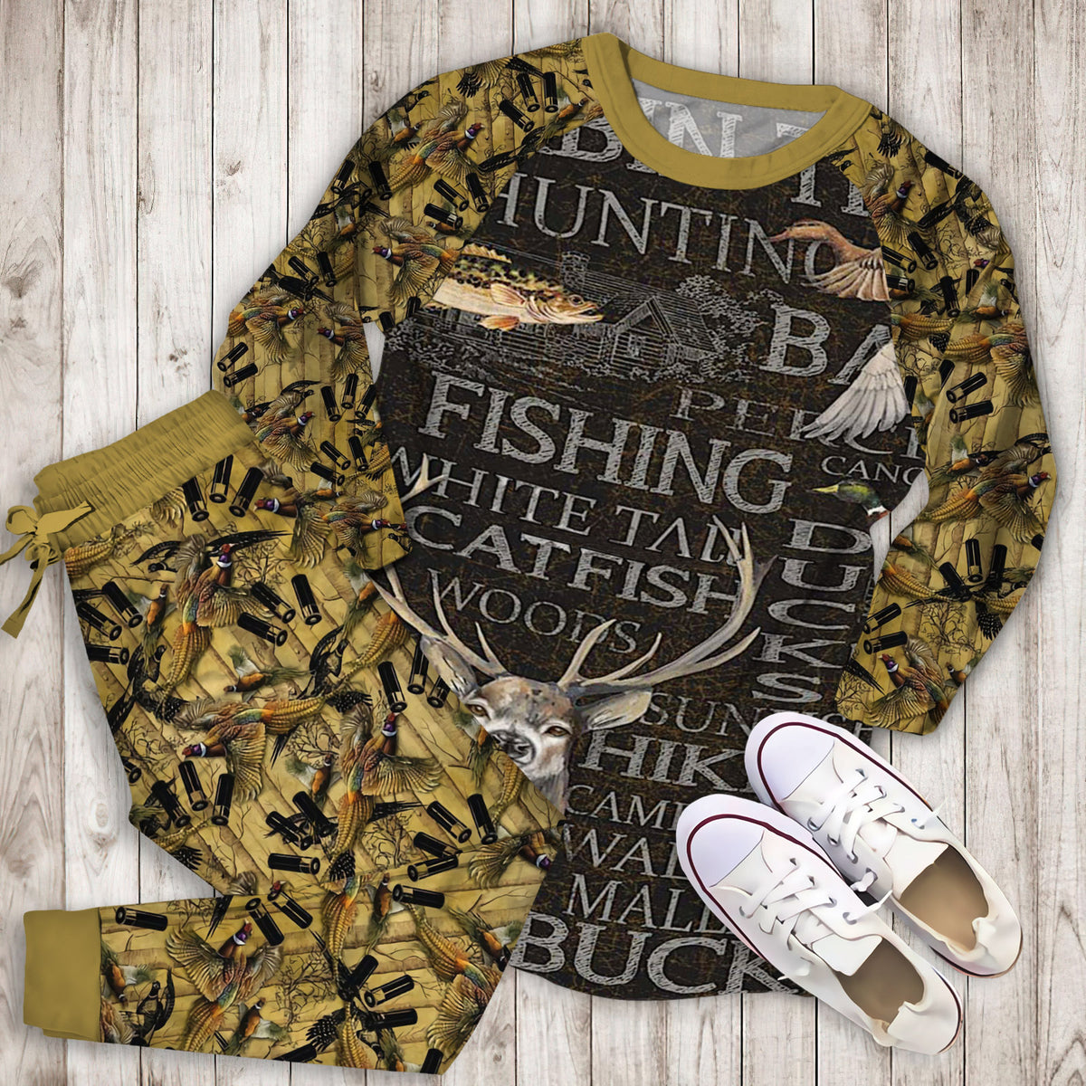Hunting Wilderness Pajama Set | Pajamas | Cotton Sleepwear Sets | Soft Long Sleeve Pjs | Raglan Shirt and Pants Set