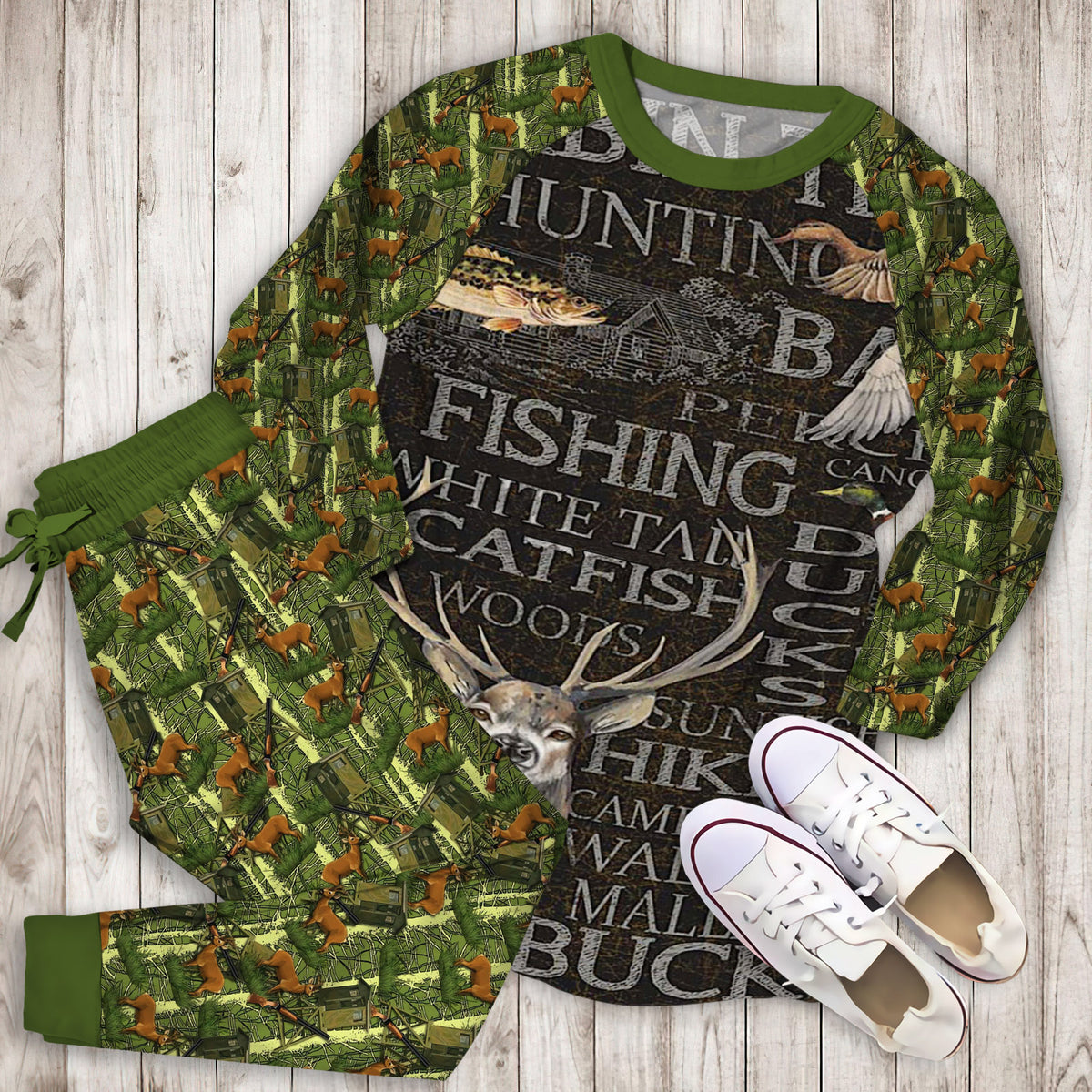 Hunting Wilderness Pajama Set | Pajamas | Cotton Sleepwear Sets | Soft Long Sleeve Pjs | Raglan Shirt and Pants Set