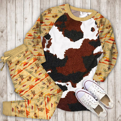 Cowhide Pajama Set | Pajamas | Cotton Sleepwear Sets | Soft Long Sleeve Pjs | Raglan Shirt and Pants Set