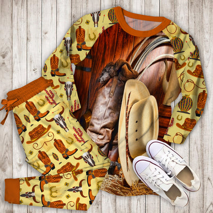 Cowboy Pajama Set | Pajamas | Cotton Sleepwear Sets | Soft Long Sleeve Pjs | Raglan Shirt and Pants Set