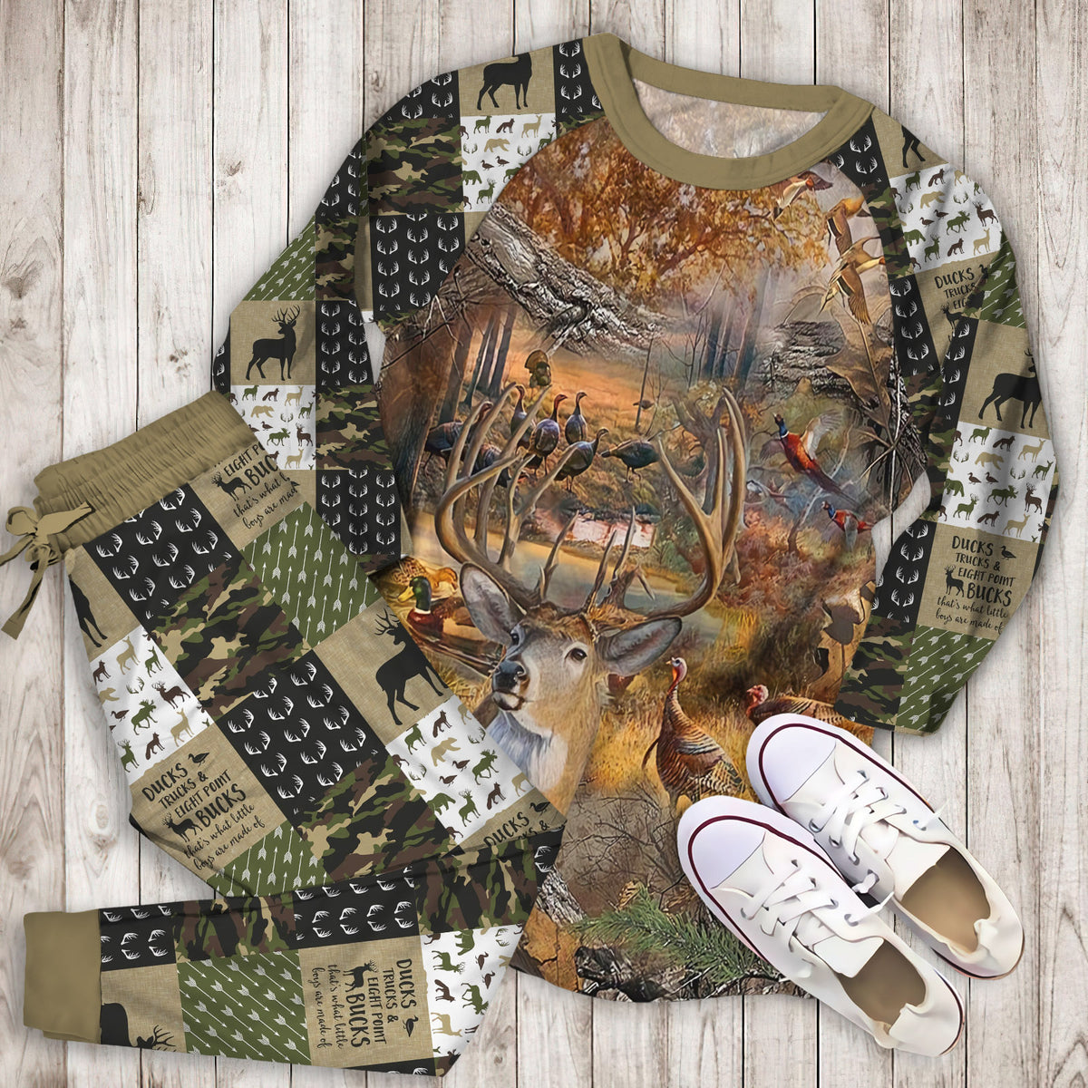 Hunting Camo Pajama Set | Pajamas | Cotton Sleepwear Sets | Soft Long Sleeve Pjs | Raglan Shirt and Pants Set