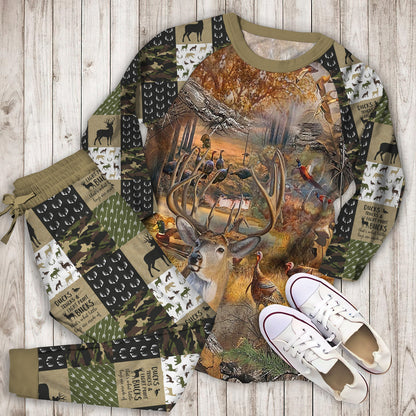 Hunting Camo Pajama Set | Pajamas | Cotton Sleepwear Sets | Soft Long Sleeve Pjs | Raglan Shirt and Pants Set