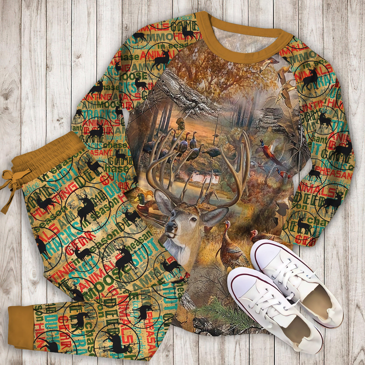 Hunting Camo Pajama Set | Pajamas | Cotton Sleepwear Sets | Soft Long Sleeve Pjs | Raglan Shirt and Pants Set