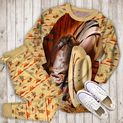 Cowboy Pajama Set | Pajamas | Cotton Sleepwear Sets | Soft Long Sleeve Pjs | Raglan Shirt and Pants Set