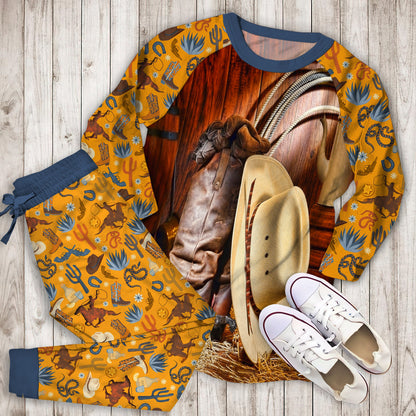 Cowboy Pajama Set | Pajamas | Cotton Sleepwear Sets | Soft Long Sleeve Pjs | Raglan Shirt and Pants Set
