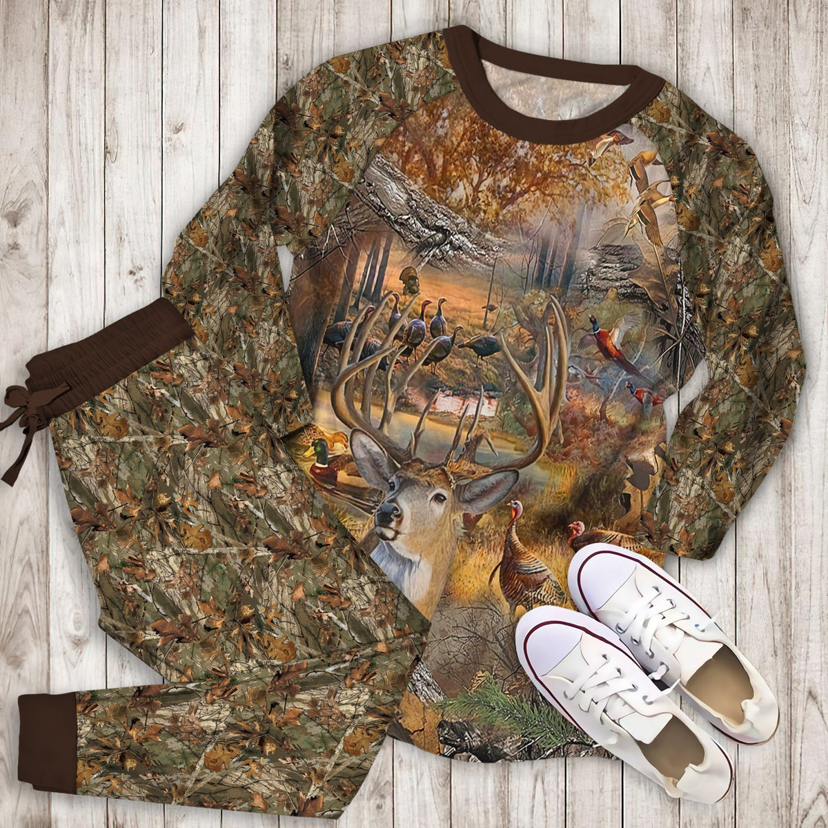 Hunting Camo Pajama Set | Pajamas | Cotton Sleepwear Sets | Soft Long Sleeve Pjs | Raglan Shirt and Pants Set