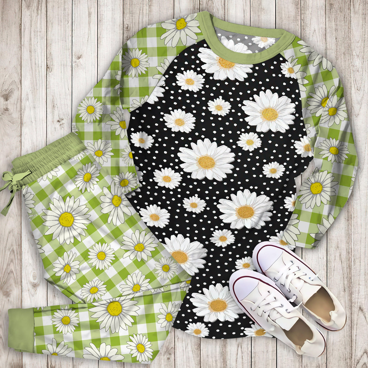 Daisy Pajama Set |Sleepwear Pjs Sets | Raglan Shirt Pants Set