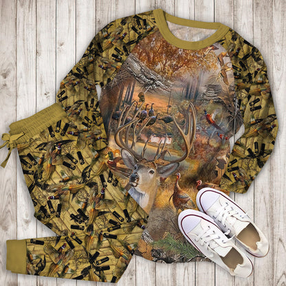 Hunting Camo Pajama Set | Pajamas | Cotton Sleepwear Sets | Soft Long Sleeve Pjs | Raglan Shirt and Pants Set