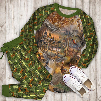 Hunting Camo Pajama Set | Pajamas | Cotton Sleepwear Sets | Soft Long Sleeve Pjs | Raglan Shirt and Pants Set