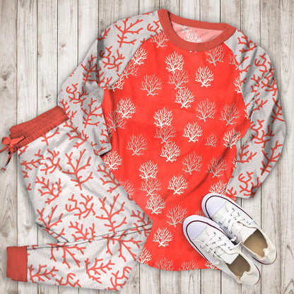 Coral Pajama Set | Pajamas | Cotton Sleepwear Sets | Soft Long Sleeve Pjs | Raglan Shirt and Pants Set