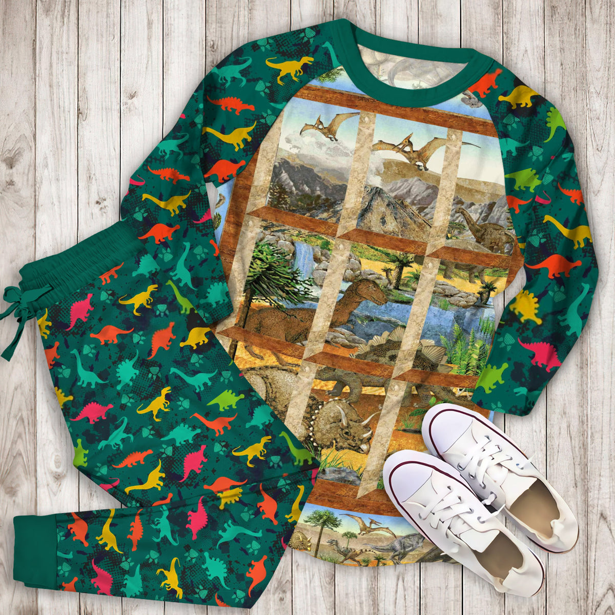 Dinosaur Pajama Set | Pajamas | Cotton Sleepwear Sets | Soft Long Sleeve Pjs | Raglan Shirt and Pants Set