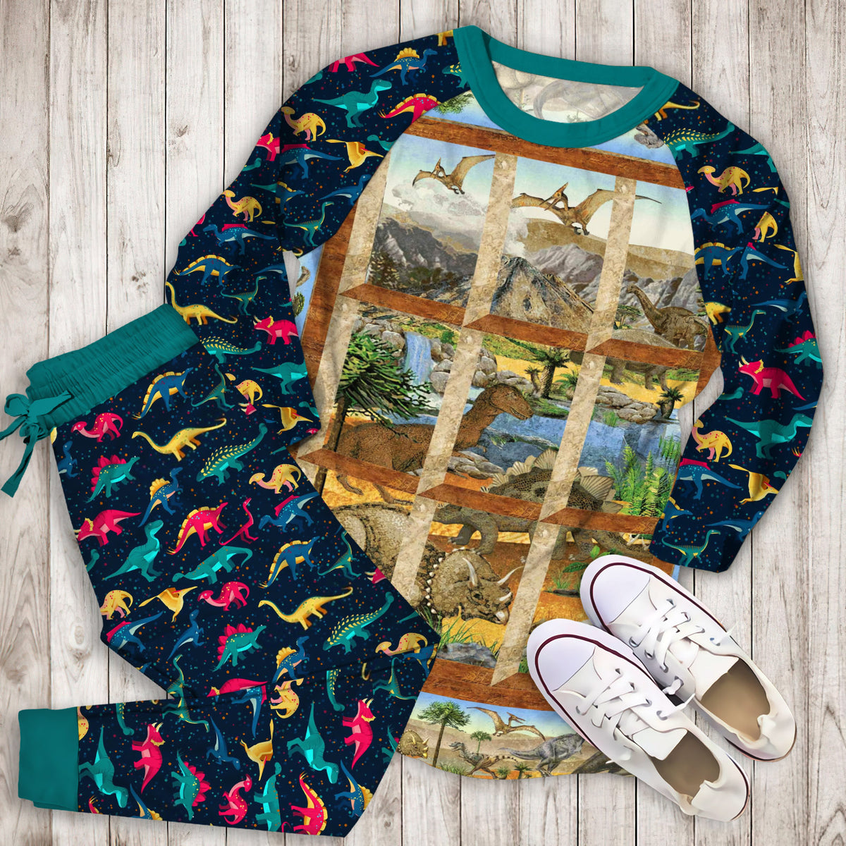 Dinosaur Pajama Set | Pajamas | Cotton Sleepwear Sets | Soft Long Sleeve Pjs | Raglan Shirt and Pants Set