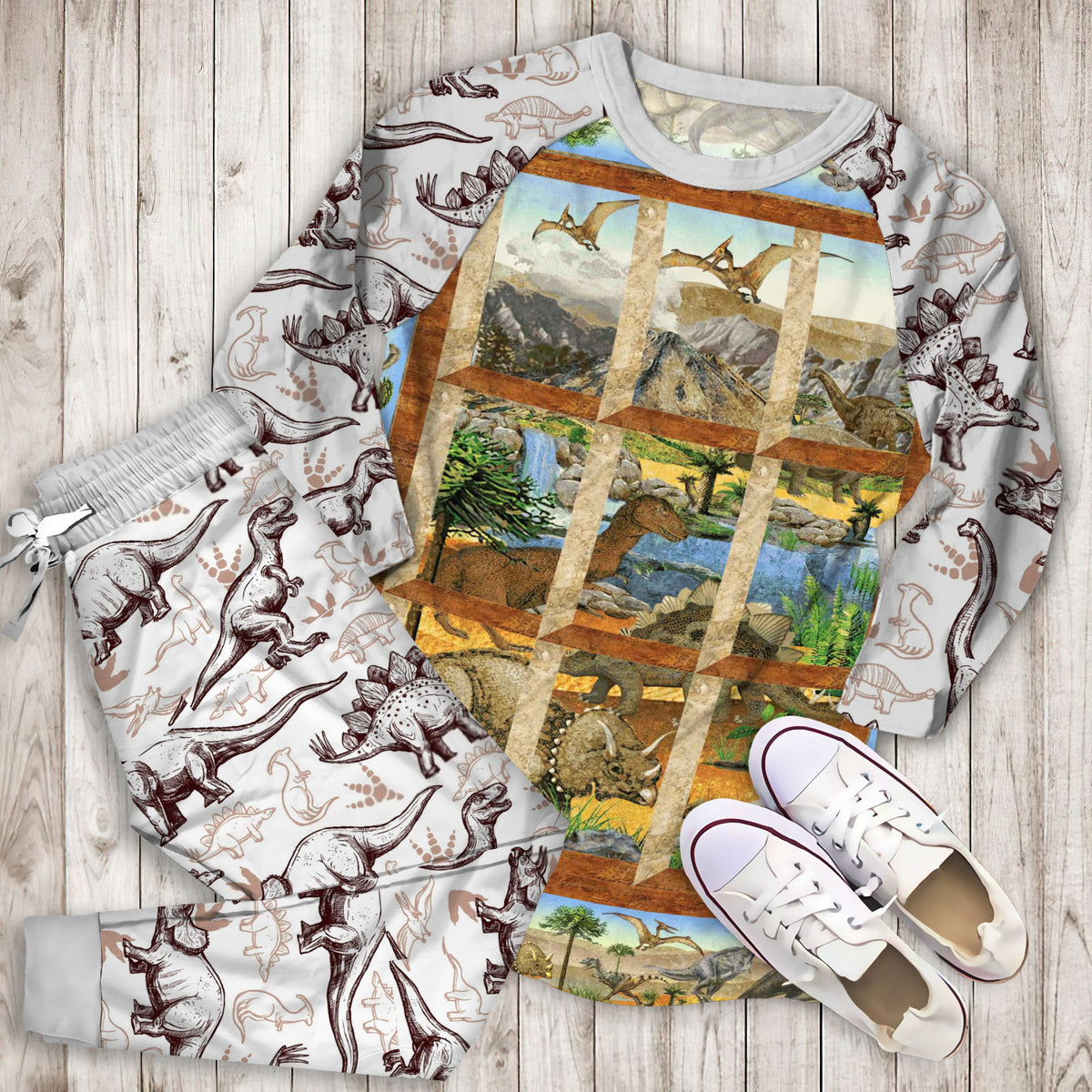 Dinosaur Pajama Set | Pajamas | Cotton Sleepwear Sets | Soft Long Sleeve Pjs | Raglan Shirt and Pants Set