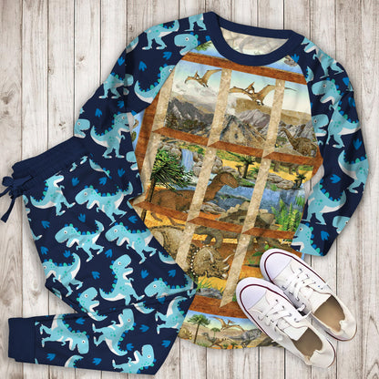 Dinosaur Pajama Set | Pajamas | Cotton Sleepwear Sets | Soft Long Sleeve Pjs | Raglan Shirt and Pants Set