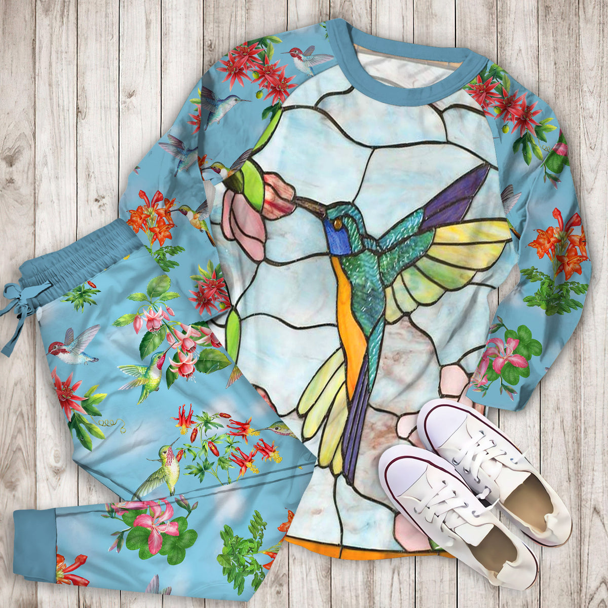 Humming Bird Pajama Set | Pajamas | Cotton Sleepwear Sets | Soft Long Sleeve Pjs | Raglan Shirt and Pants Set