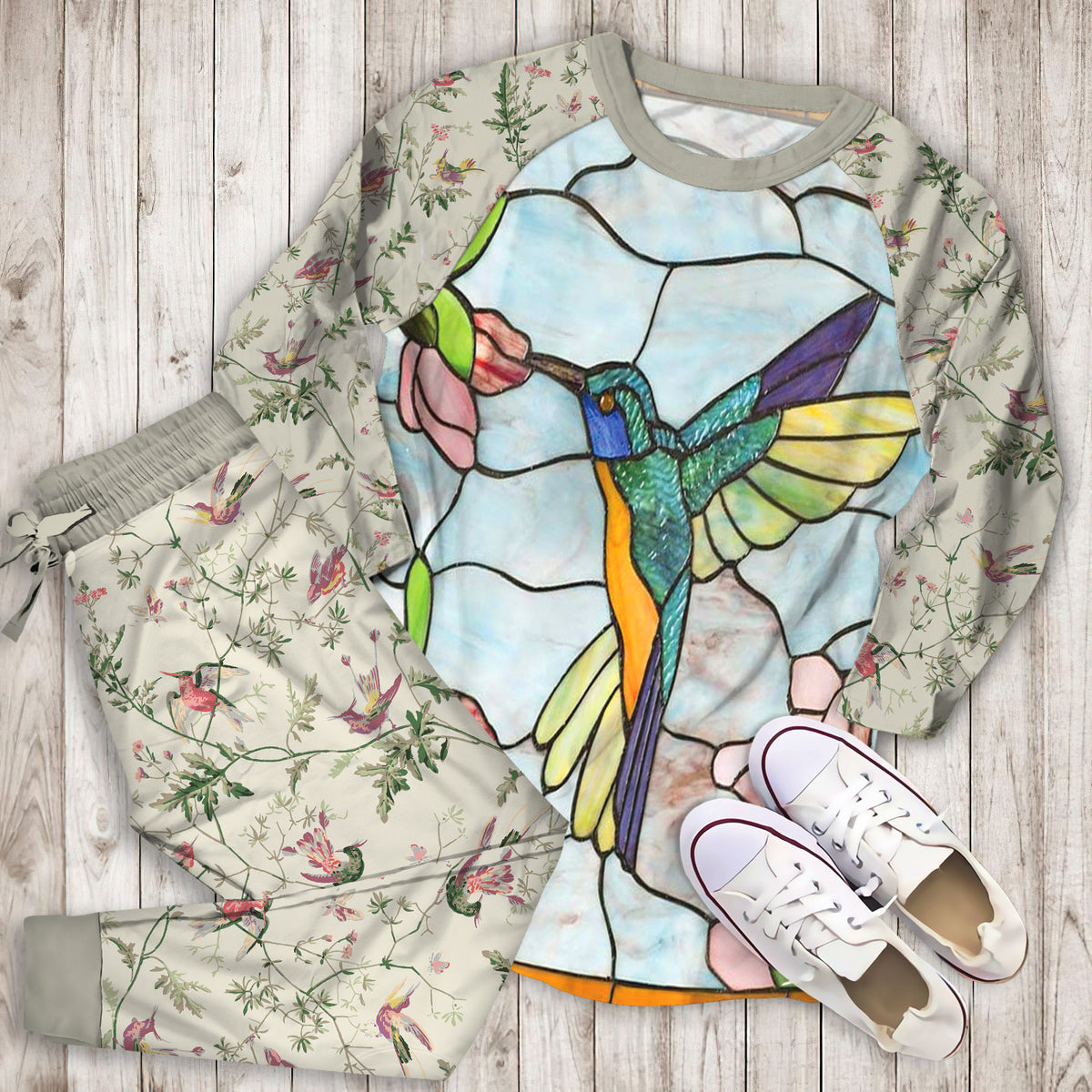 Humming Bird Pajama Set | Pajamas | Cotton Sleepwear Sets | Soft Long Sleeve Pjs | Raglan Shirt and Pants Set