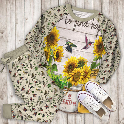 Hummingbird Sunflower Pajama Set |Sleepwear Pjs Sets | Raglan Shirt Pants Set