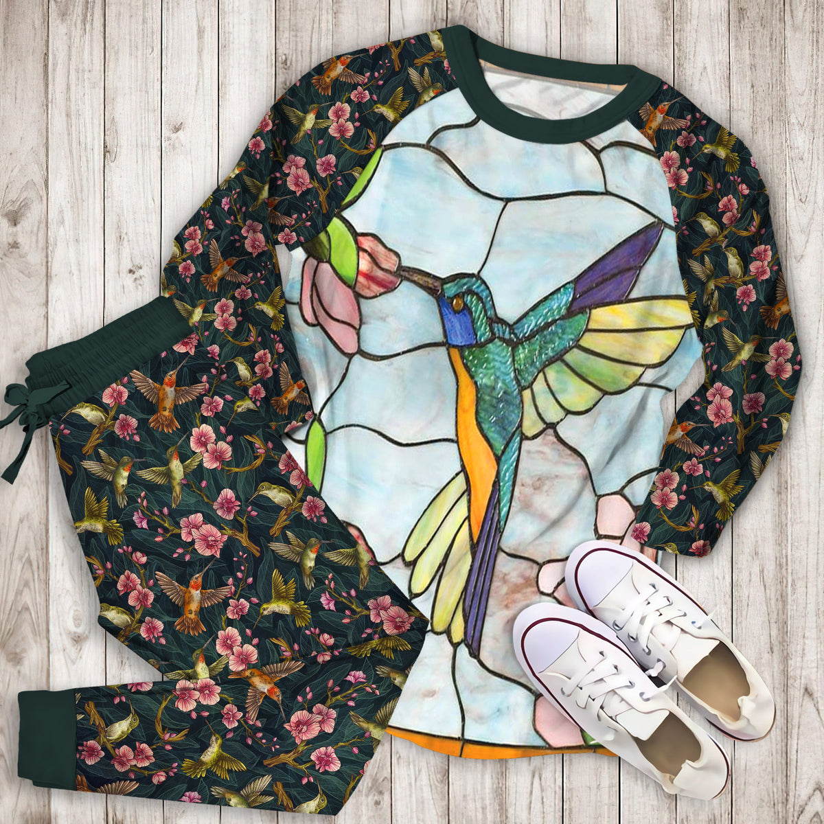 Humming Bird Pajama Set | Pajamas | Cotton Sleepwear Sets | Soft Long Sleeve Pjs | Raglan Shirt and Pants Set