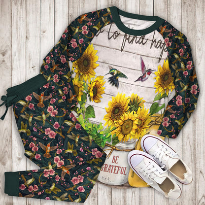 Hummingbird Sunflower Pajama Set |Sleepwear Pjs Sets | Raglan Shirt Pants Set