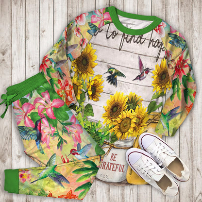 Hummingbird Sunflower Pajama Set |Sleepwear Pjs Sets | Raglan Shirt Pants Set