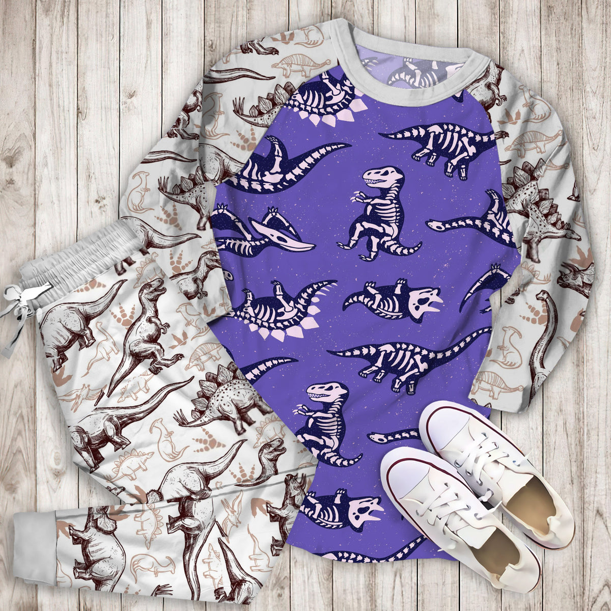 Dinosaur Rex Pajama Set | Pajamas | Cotton Sleepwear Sets | Soft Long Sleeve Pjs | Raglan Shirt and Pants Set