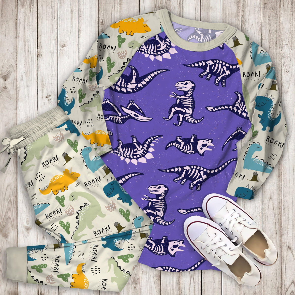 Dinosaur Rex Pajama Set | Pajamas | Cotton Sleepwear Sets | Soft Long Sleeve Pjs | Raglan Shirt and Pants Set