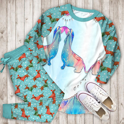 Dachshund Personalized Name Pajama Set |Sleepwear Pjs Sets | Raglan Shirt Pants Set