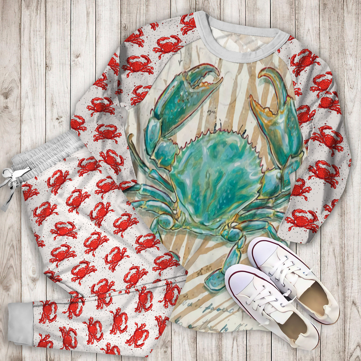 Crab Pajama Set |Sleepwear Pjs Sets | Raglan Shirt Pants Set
