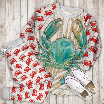 Crab Pajama Set |Sleepwear Pjs Sets | Raglan Shirt Pants Set