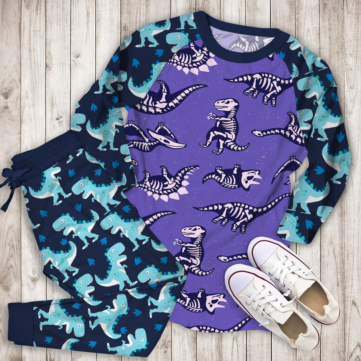 Dinosaur Rex Pajama Set | Pajamas | Cotton Sleepwear Sets | Soft Long Sleeve Pjs | Raglan Shirt and Pants Set