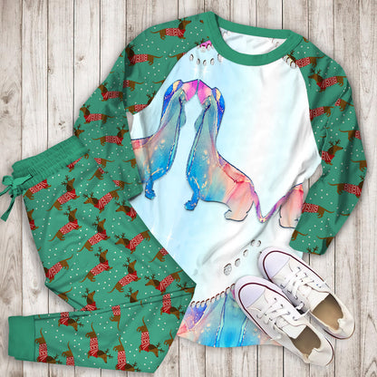 Dachshund Personalized Name Pajama Set |Sleepwear Pjs Sets | Raglan Shirt Pants Set