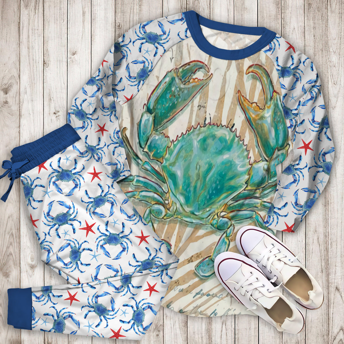 Crab Pajama Set |Sleepwear Pjs Sets | Raglan Shirt Pants Set