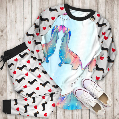 Dachshund Personalized Name Pajama Set |Sleepwear Pjs Sets | Raglan Shirt Pants Set