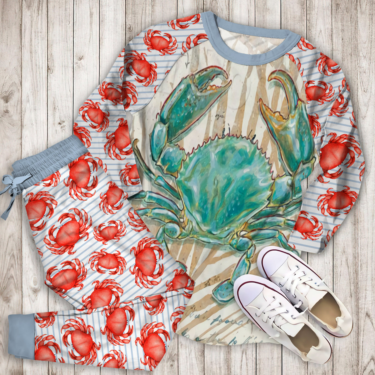 Crab Pajama Set |Sleepwear Pjs Sets | Raglan Shirt Pants Set