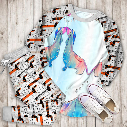 Dachshund Personalized Name Pajama Set |Sleepwear Pjs Sets | Raglan Shirt Pants Set