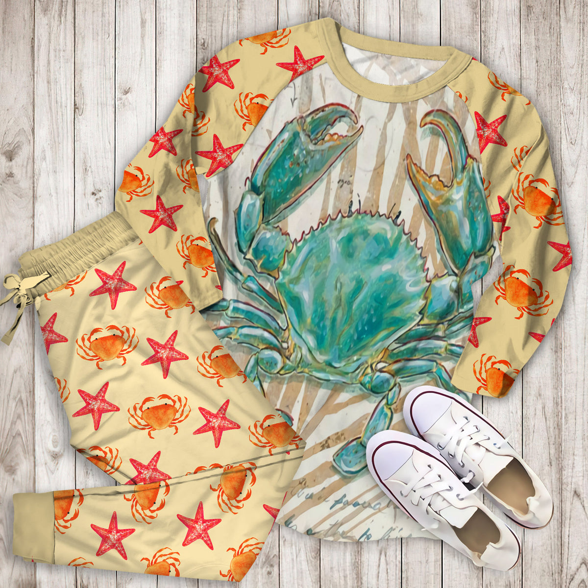 Crab Pajama Set |Sleepwear Pjs Sets | Raglan Shirt Pants Set
