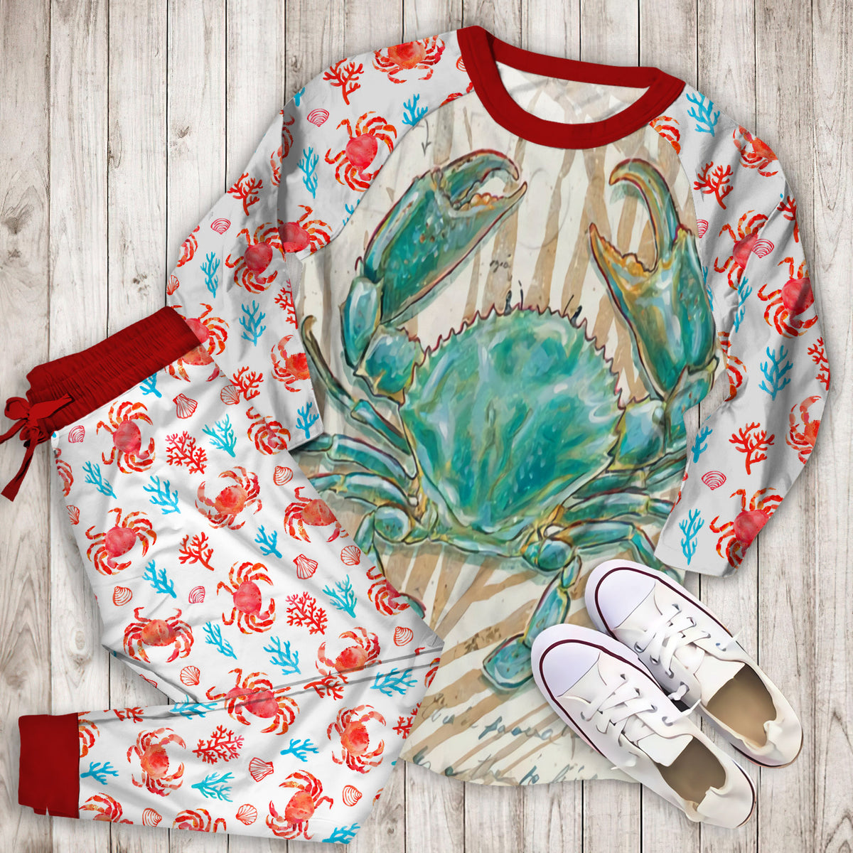 Crab Pajama Set |Sleepwear Pjs Sets | Raglan Shirt Pants Set