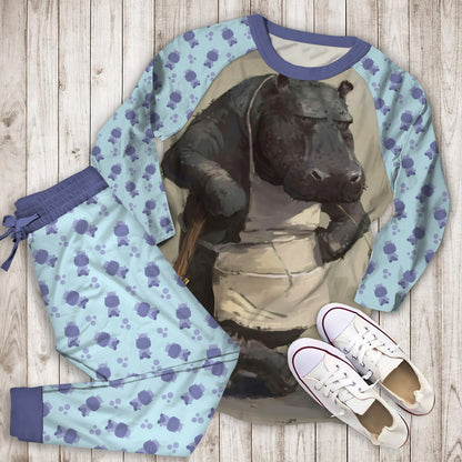 Hippo Pajama Set |Sleepwear Pjs Sets | Raglan Shirt Pants Set