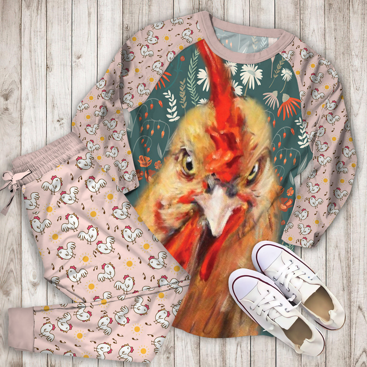 Chicken Pajama Set | Pajamas | Cotton Sleepwear Sets | Soft Long Sleeve Pjs | Raglan Shirt and Pants Set