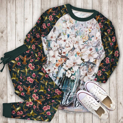 Humming Bird Pajama Set | Pajamas | Cotton Sleepwear Sets | Soft Long Sleeve Pjs | Raglan Shirt and Pants Set