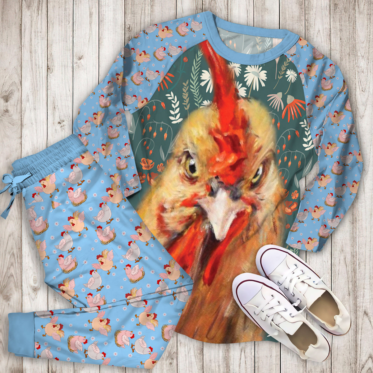 Chicken Pajama Set | Pajamas | Cotton Sleepwear Sets | Soft Long Sleeve Pjs | Raglan Shirt and Pants Set
