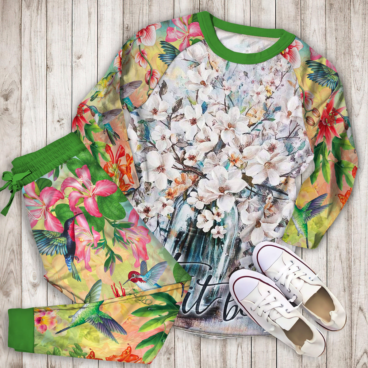 Humming Bird Pajama Set | Pajamas | Cotton Sleepwear Sets | Soft Long Sleeve Pjs | Raglan Shirt and Pants Set